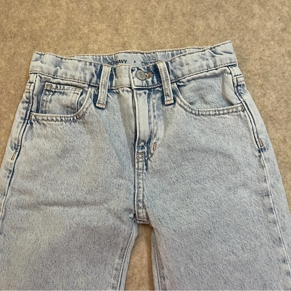 Old Navy High Rise Baggy Wide Leg Light Wash Blue Denim Jeans Girls size 8